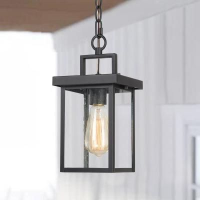 Recent Textured Black Lantern Chandeliers In Lnc 1 Light Black Square Outdoor Pendant Light For Patio Modern Outdoor  Hanging Light With Seeded Glass Shade Muue3ihd14123c7 – The Home Depot (View 5 of 15)