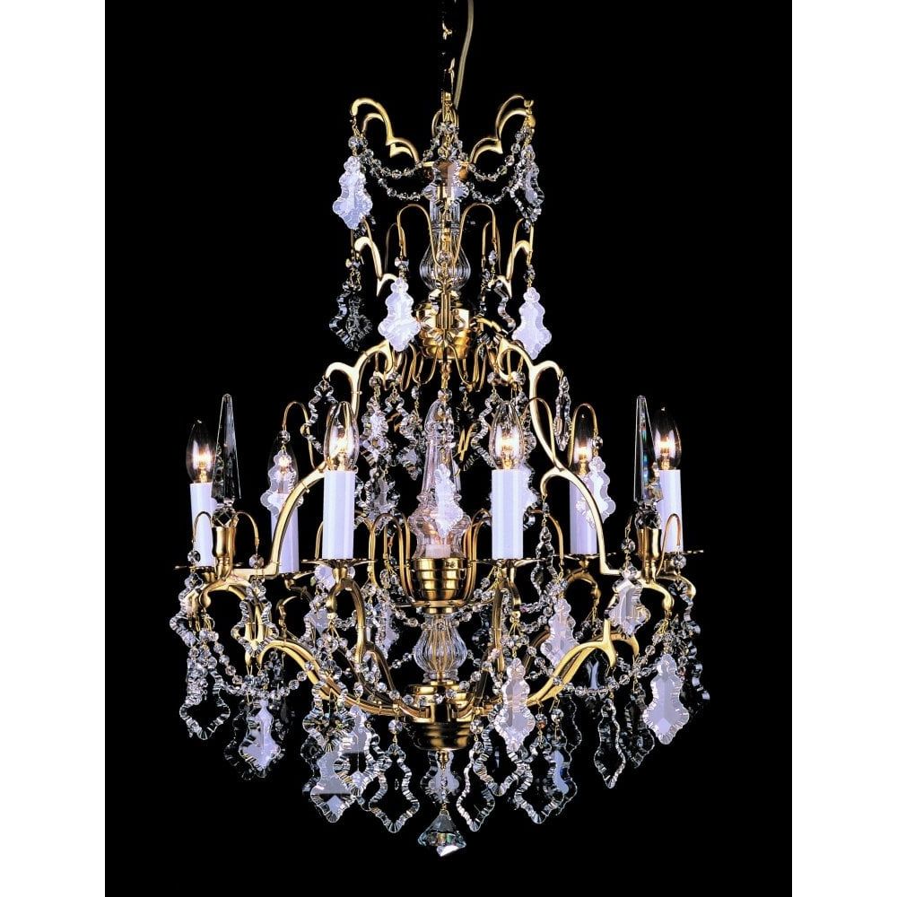 Rosaline Crystals Lantern Chandeliers Intended For Popular Impex Lighting Cp00669/6+1/fg Montmartre 7 Light Ceiling Chandelier Fitting  In French Gold Finish With Clear Crystal Decoration N22581 – Indoor Lighting  From Castlegate Lights Uk (View 7 of 15)