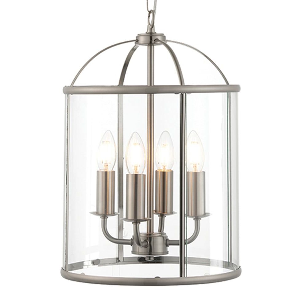 Satin Nickel Lantern Chandeliers Pertaining To Well Known Endon 70324 Lambeth 4 Light Satin Nickel And Glass Lantern Pendant (View 3 of 13)