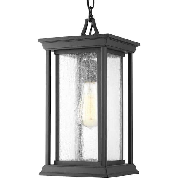 Seeded Clear Glass Lantern Chandeliers Pertaining To Preferred Progress Lighting Endicott Collection 1 Light Textured Black Clear Seeded  Glass Craftsman Outdoor Hanging Lantern Light P5500 31 – The Home Depot (View 10 of 15)