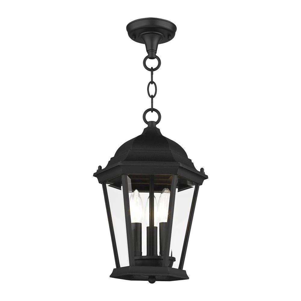 Textured Black Lantern Chandeliers Regarding Well Known Livex Lighting Hamilton 3 Light Textured Black Traditional Beveled Glass  Lantern Mini Outdoor Pendant Light In The Pendant Lighting Department At  Lowes (View 8 of 15)