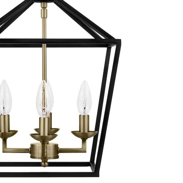 Trendy Home Decorators Collection Weyburn 4 Light Black And Gold Caged Farmhouse  Chandelier For Dining Room, Lantern Kitchen Light 46201 Bk Gd – The Home  Depot For 23 Inch Lantern Chandeliers (View 15 of 15)