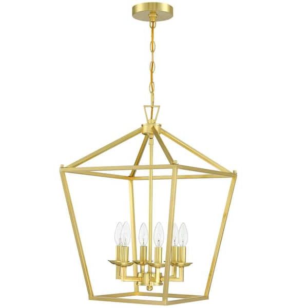 Trendy Uixe 6 Light Gold Square Lantern Pendant Light Ssidl50336sg – The Home Depot Within Six Light Lantern Chandeliers (View 10 of 15)