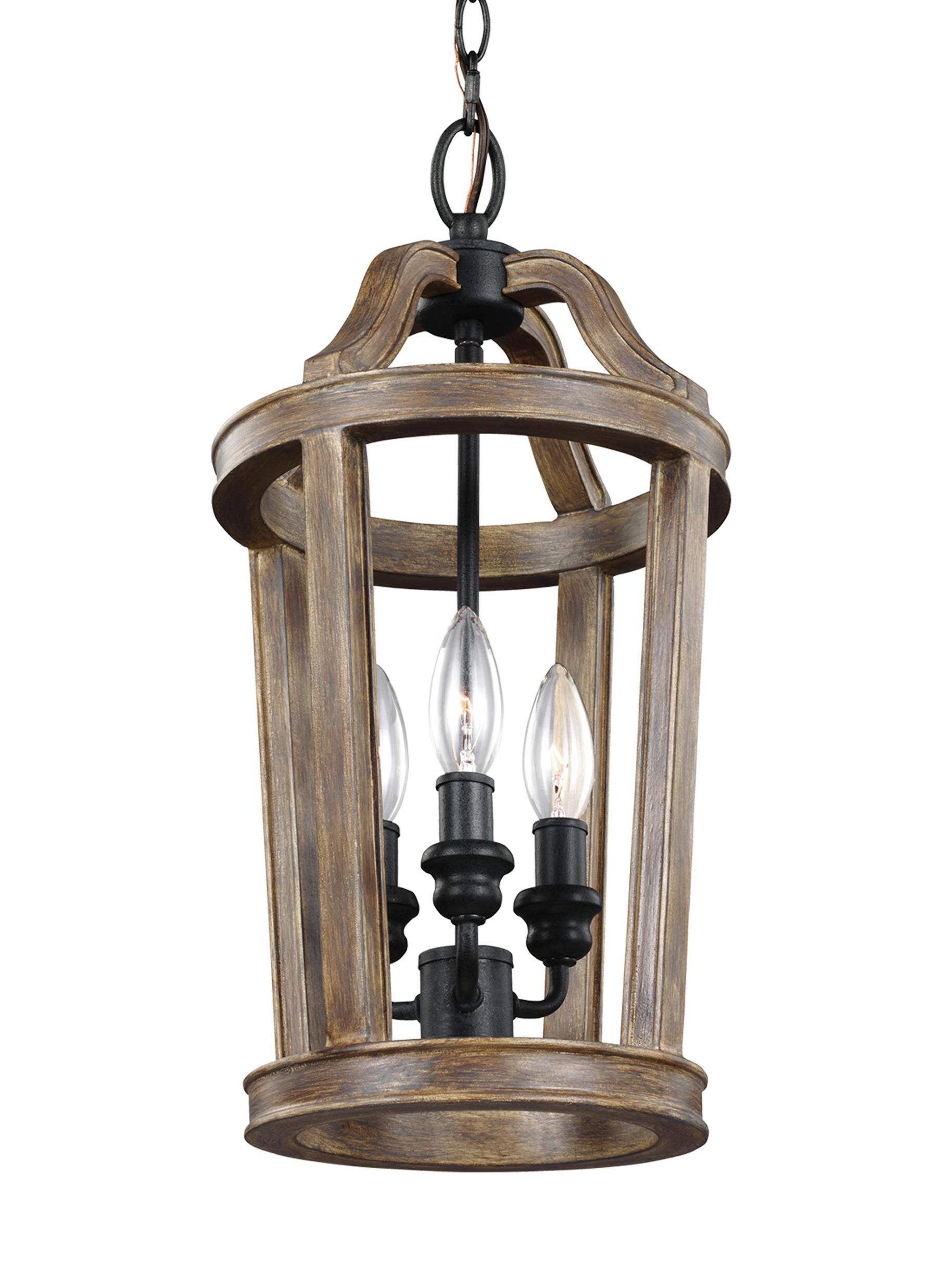 Trendy Weathered Oak Wood Lantern Chandeliers Within Feiss Lorenz 3 Light Weathered Oak Wood Transitional Lantern Pendant Light  In The Pendant Lighting Department At Lowes (View 3 of 15)