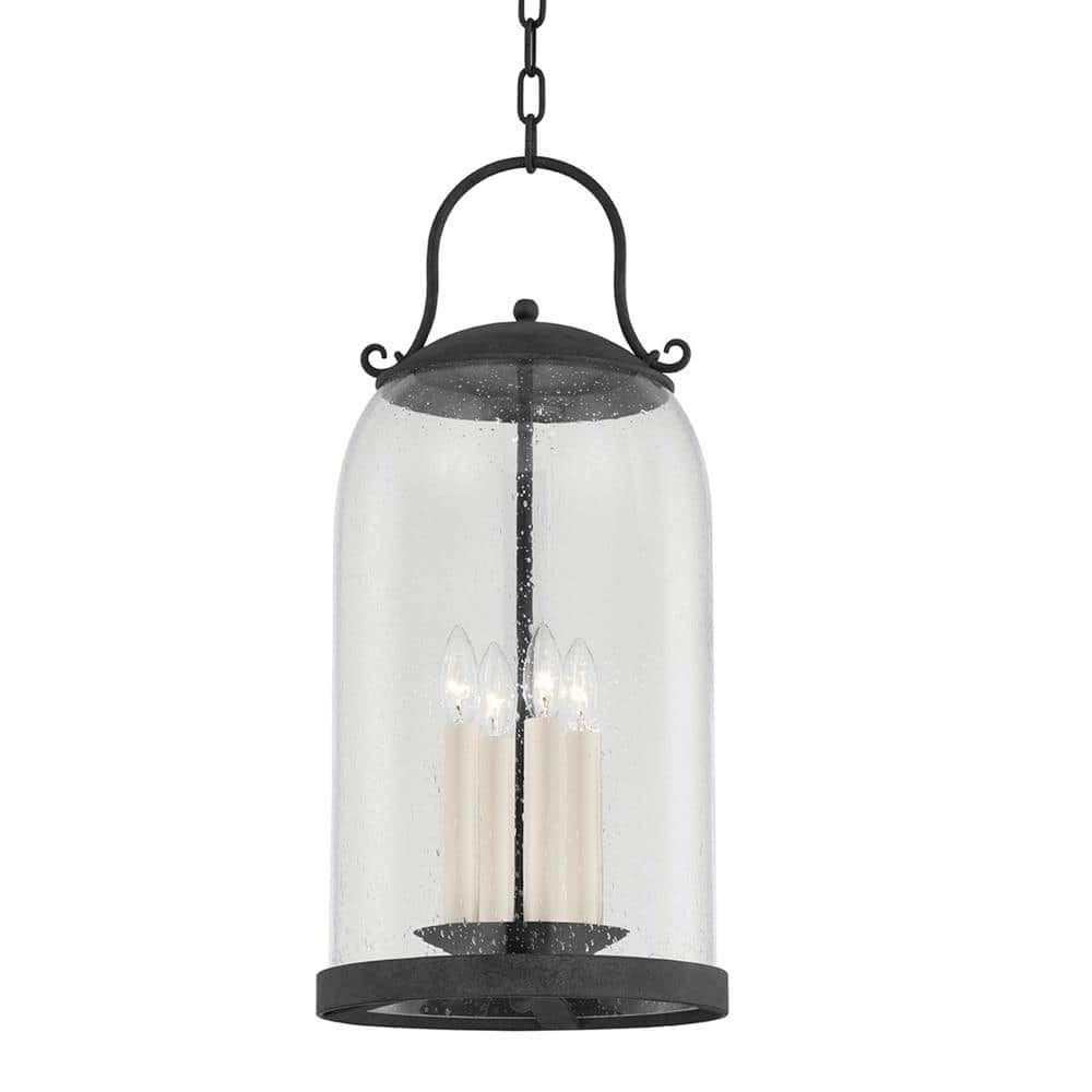 Troy Lighting Napa County 4 Light French Iron, Clear Seeded Lantern Pendant  Light F5186 Frn – The Home Depot For Well Known French Iron Lantern Chandeliers (View 10 of 15)