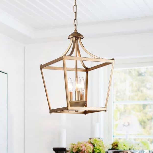 Warehouse Of Tiffany Sunsus 3 Light Gold Pendant Rl8243lbr – The Home Depot With Regard To Well Known Gild Three Light Lantern Chandeliers (View 8 of 15)