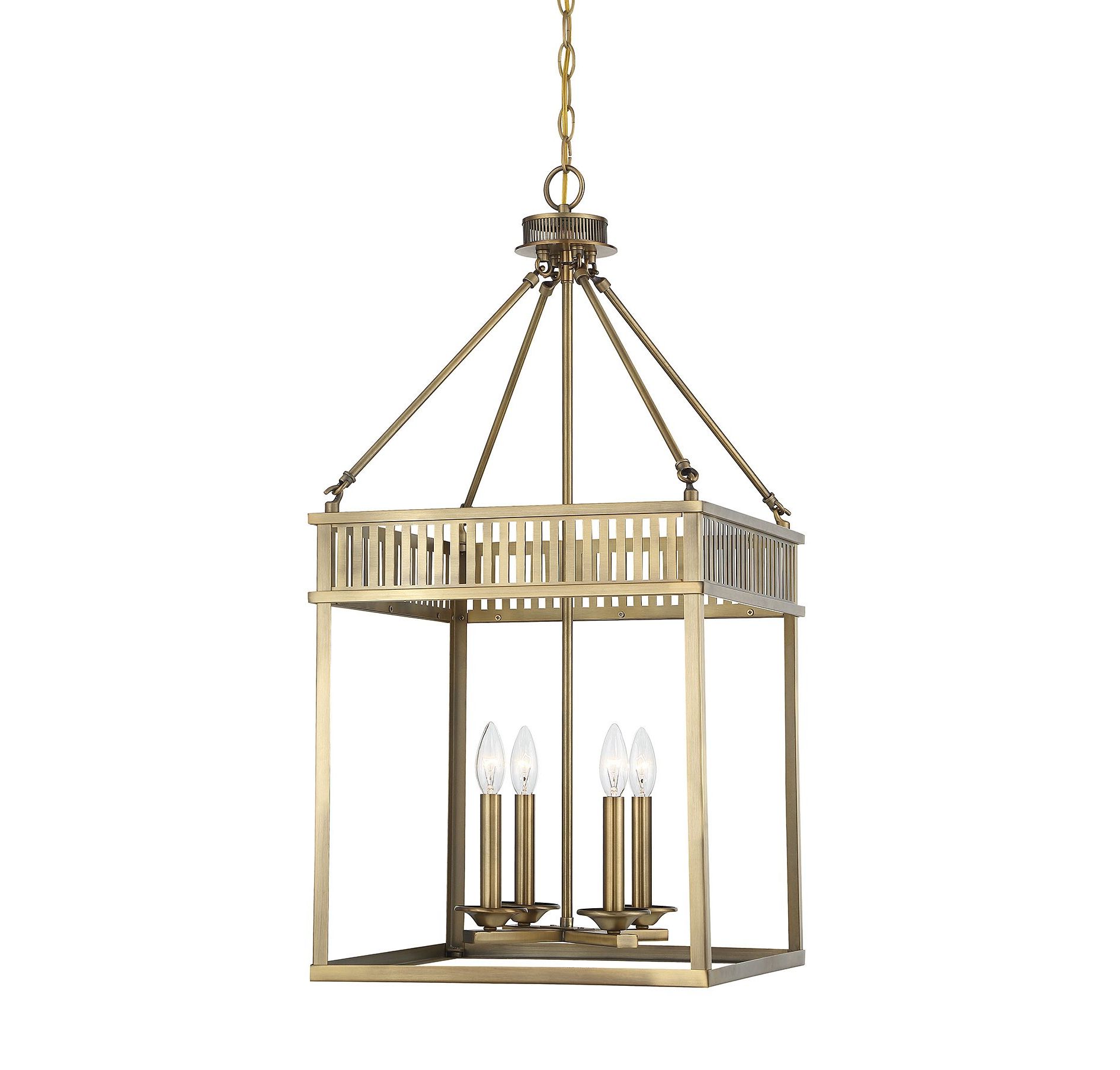 Warm Brass Lantern Chandeliers With Regard To Famous 4 Light Warm Brass Transitional Lantern Pendant Light In The Pendant  Lighting Department At Lowes (View 10 of 15)