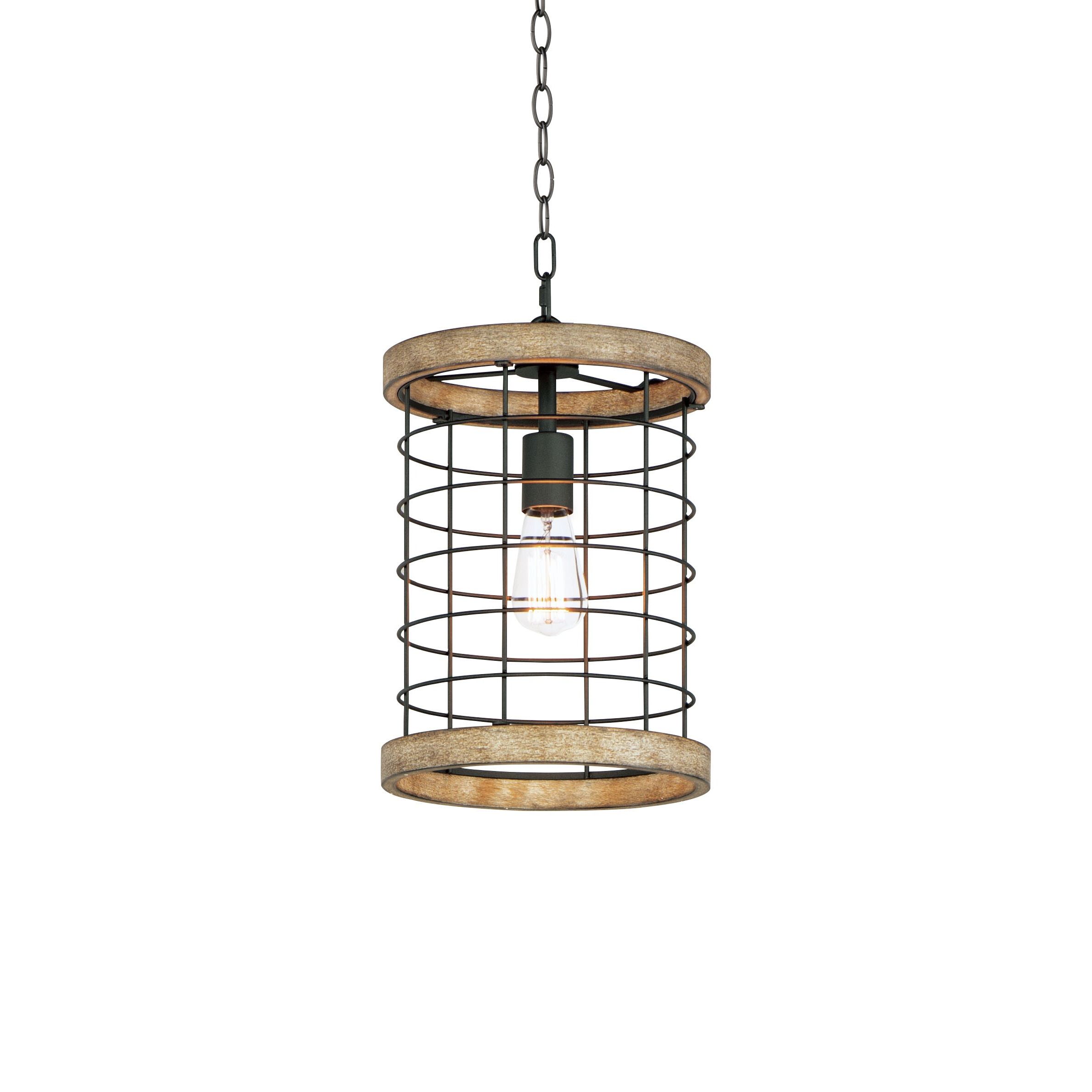 Weathered Driftwood And Gold Lantern Chandeliers Regarding Best And Newest Maxim Lighting Homestead Driftwood/black Rustic Cylinder Pendant Light In  The Pendant Lighting Department At Lowes (View 8 of 15)