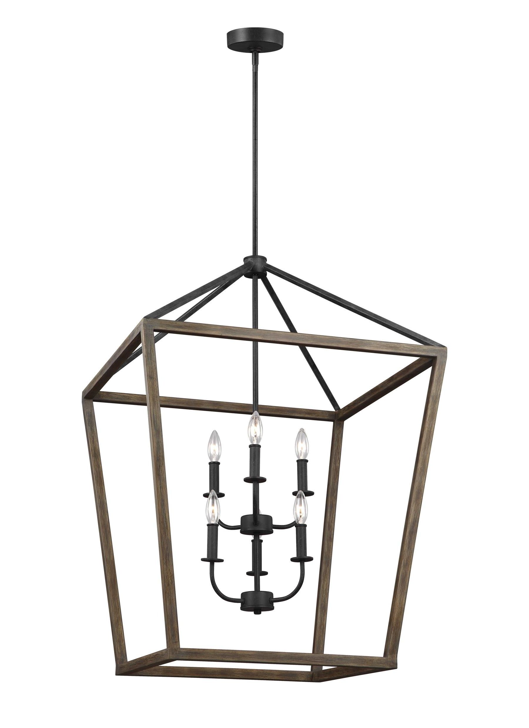 Weathered Oak Wood Lantern Chandeliers For Well Known Feiss Gannet 6 Light Weathered Oak Wood And Antique Forged Iron  Modern/contemporary Lantern Pendant Light In The Pendant Lighting  Department At Lowes (View 7 of 15)