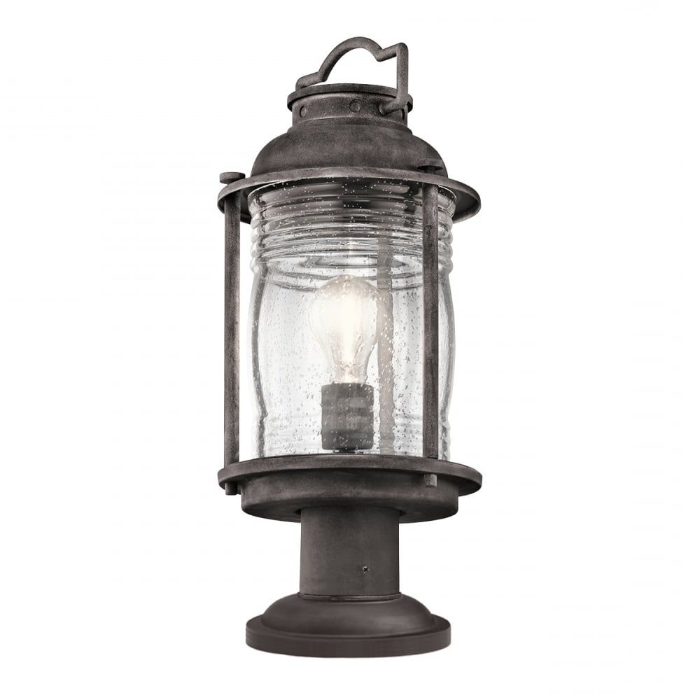 Weathered Zinc Lantern Chandeliers Throughout Most Recently Released Period Style Exterior Post Lantern In Weathered Zinc With Seeded Glass (View 13 of 15)
