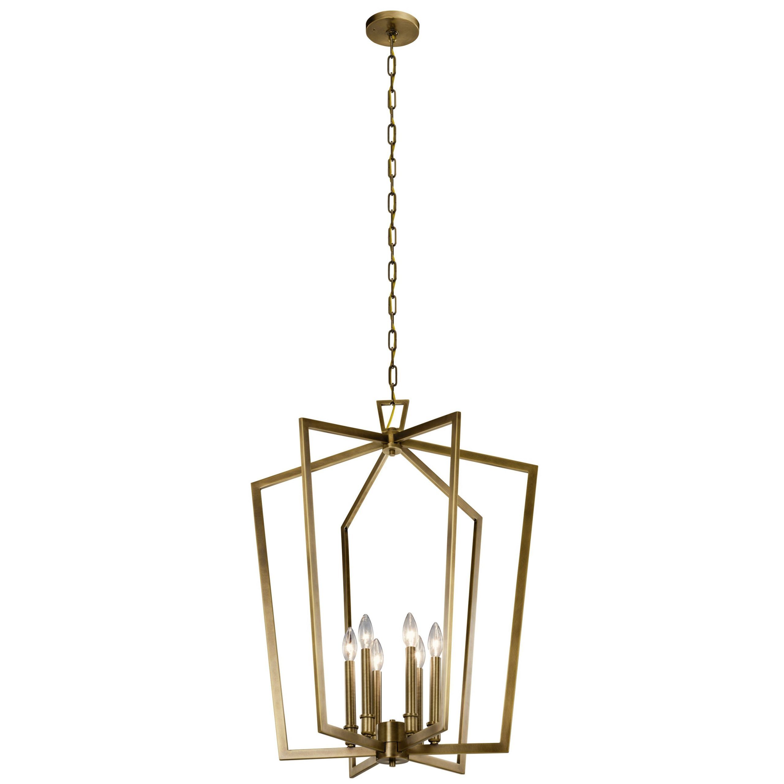 Well Known Kichler Abbotswell 6 Light Natural Brass Traditional Lantern Pendant Light  In The Pendant Lighting Department At Lowes For Natural Brass Lantern Chandeliers (View 7 of 15)