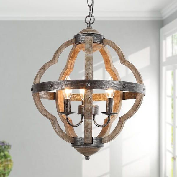 Well Liked Distressed Oak Lantern Chandeliers Inside Lnc Farmhouse Distressed Wood Chandelier 3 Light Rustic Candlestick Island  Cage Lantern Pendant Chandelier A (View 4 of 15)