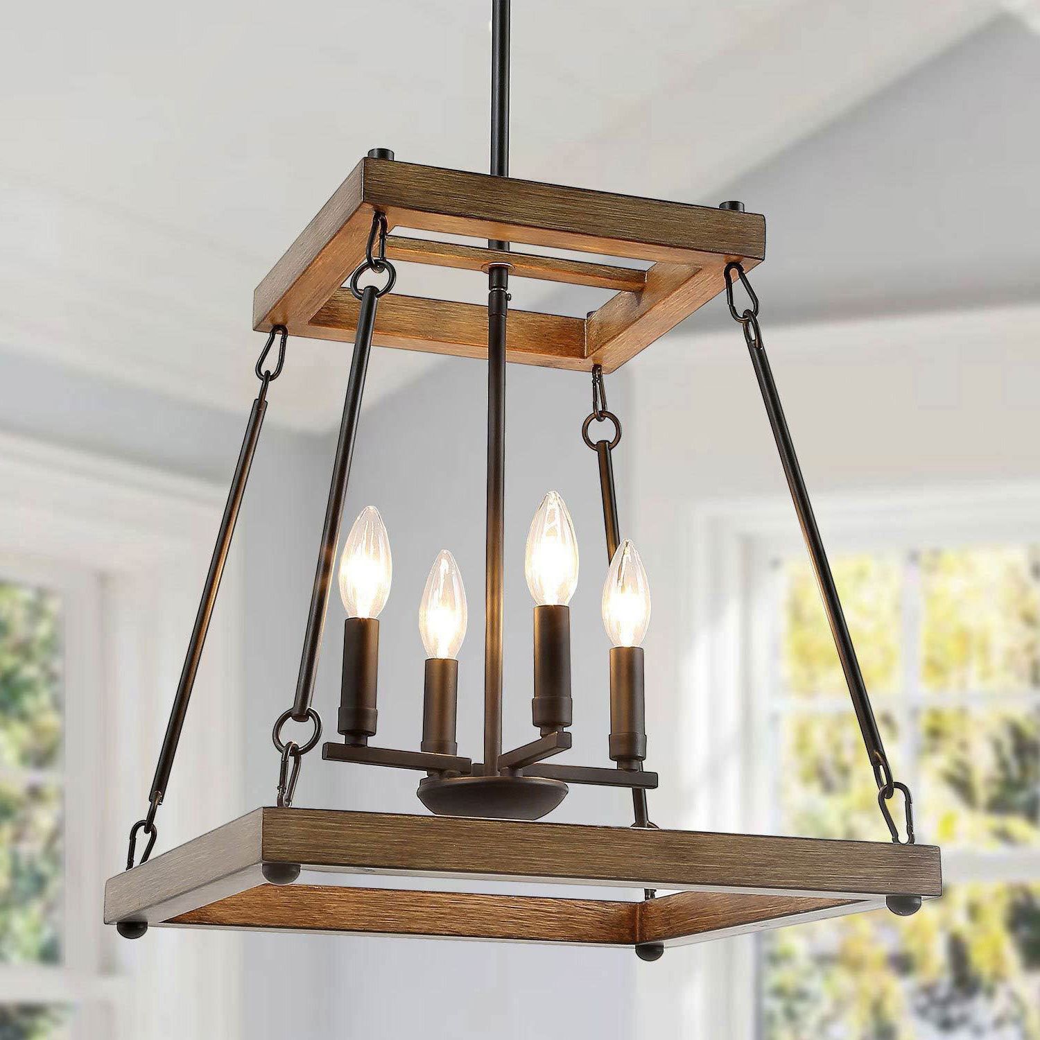 Well Liked Lnc 4 Light Farmhouse Lantern Chandelier For Kitchen Island/dining Room –  Walmart Throughout Creme Parchment Glass Lantern Chandeliers (View 5 of 15)