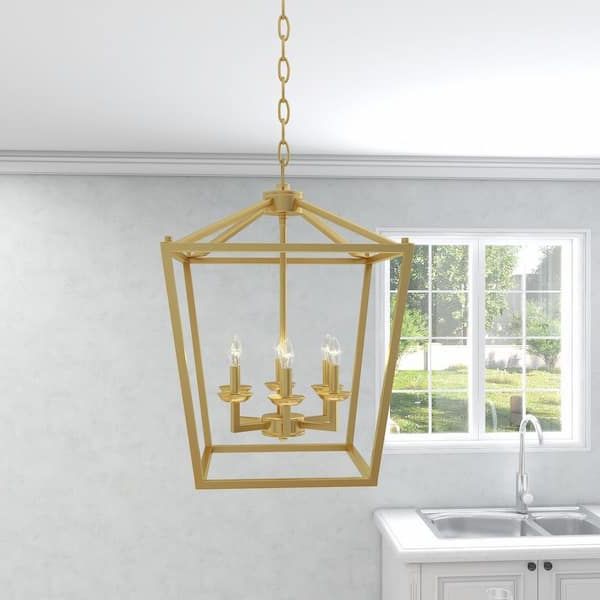 Well Liked Uixe 6 Light Gold Square Lantern Pendant Light Ssidl50336sg – The Home Depot Within White Gold Lantern Chandeliers (View 9 of 15)