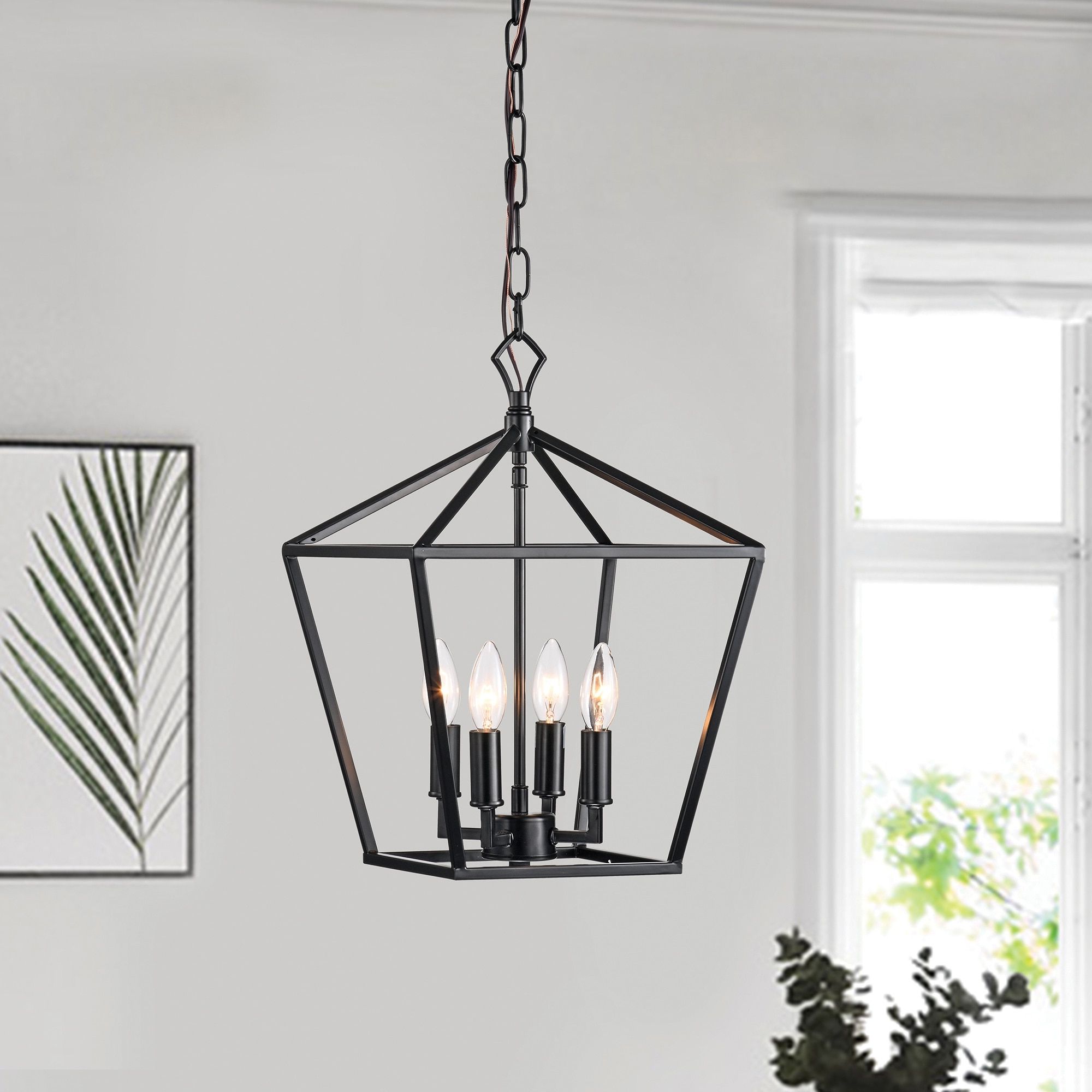 Widely Used Black With White Lantern Chandeliers Pertaining To Matte Black 4 Light Lantern Pendant 12 In With Nickel Or Black Sleeve – On  Sale – Overstock –  (View 10 of 15)