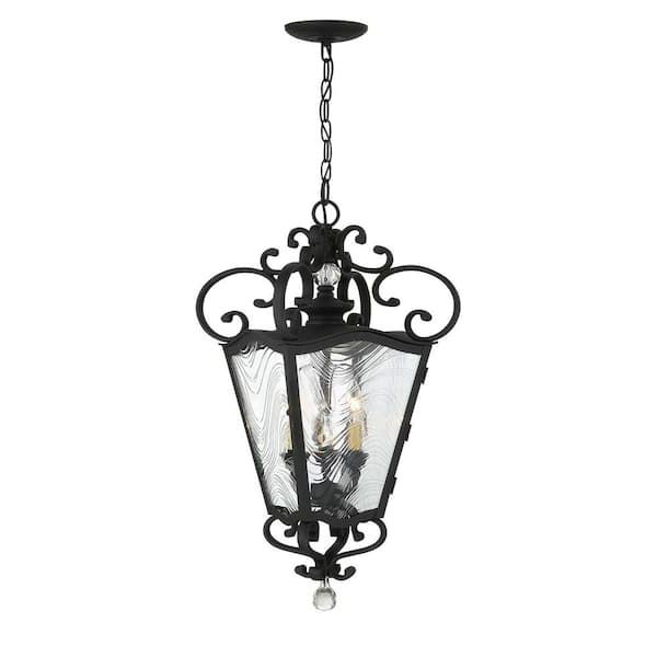 Widely Used Minka Lavery Brixton Ivey 3 Light Sand Coal And Soft Brass Accents Outdoor Lantern  Pendant With Clear Ripple Glass 9334 661 – The Home Depot Pertaining To Sand Black Lantern Chandeliers (View 3 of 15)