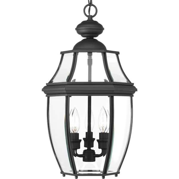 Widely Used Progress Lighting New Haven Collection 3 Light Textured Black Clear Beveled  Glass New Traditional Outdoor Hanging Lantern Light P6533 31 – The Home  Depot For Textured Black Lantern Chandeliers (View 9 of 15)