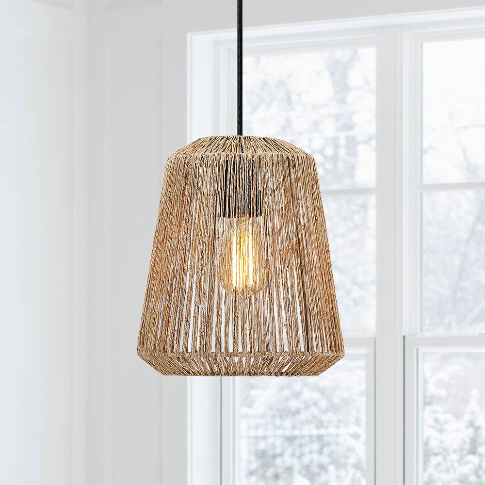 True Fine Natural Jute Rope Rustic Bell Led Pendant Light In The Pendant  Lighting Department At Lowes With Regard To Latest Sullivan Rustic Blue Lantern Chandeliers (View 25 of 27)