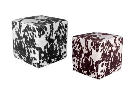 2020 Faux Cowhide Cube Ottoman Cow Print Ottoman – Etsy Italia In White Cow Hide Ottomans (View 11 of 15)