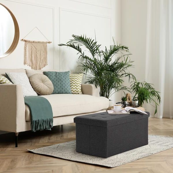 2020 Seville Classics Charcoal Gray Foldable Storage Bench/footrest/coffee Table  Ottoman Web284 – The Home Depot Intended For Bench Ottomans (View 7 of 15)