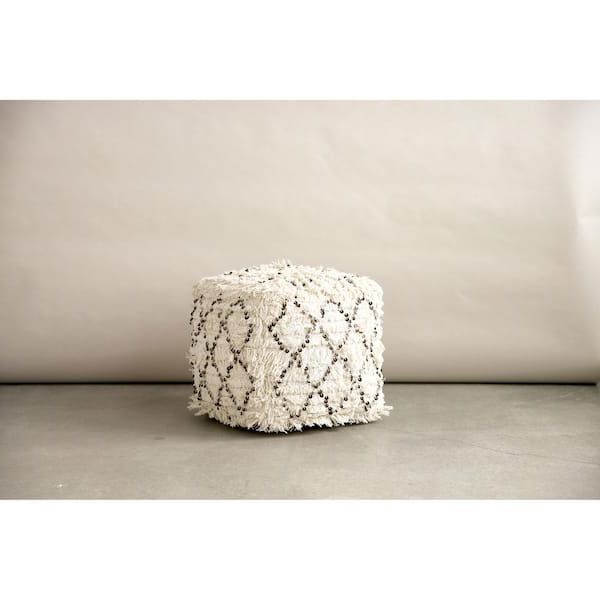3r Studios White Fringed With Sequins Moroccan Pouf Da6458 – The Home Depot With Regard To Trendy Ottomans With Sequins (View 3 of 15)