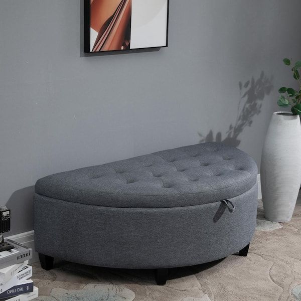 Bench Ottomans Within Latest Homcom Grey Luxurious Polyester Half Circle Ottoman Bench 831 304v80gy –  The Home Depot (View 12 of 15)