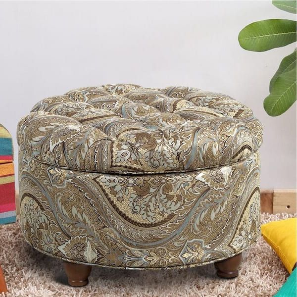 Benjara Paisley Multicolor Patterned Fabric Upholstered Wooden Ottoman With  Hidden Storage 25 In. L X 25 In (View 15 of 15)