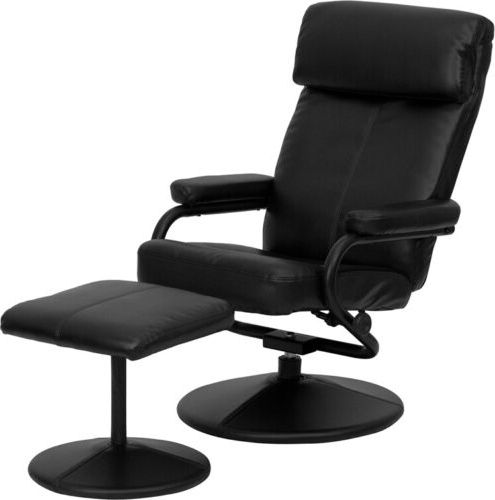 Best And Newest Contemporary Black Leather Recliner And Ottoman With Leather Wrapped Base (View 2 of 15)