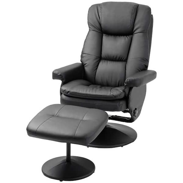 Black Leather Wrapped Ottomans Regarding Widely Used Homcom Black Pu Leather Recliner Armchair And Ottoman With Wrapped Base  839 199bk – The Home Depot (View 6 of 15)