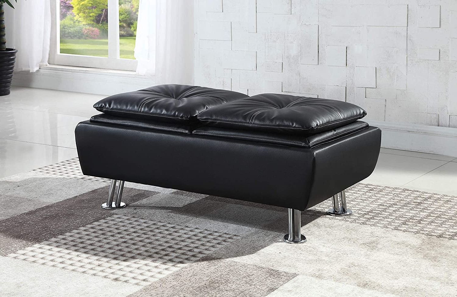 Black Leather Wrapped Ottomans Within 2020 Rafael Faux Leather Storage Ottoman With Reversible Tray Tops Black,   (View 7 of 15)