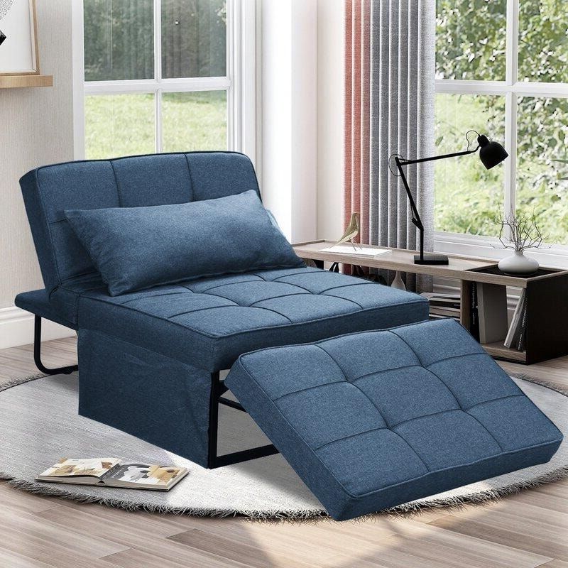 Blue Folding Bed Ottomans Inside 2020 Zenova 4 1 Adjustable Sofa Bed Folding Convertible Chair Sofa Sleeper Ottoman  Sofa Seat – Overstock –  (View 5 of 15)