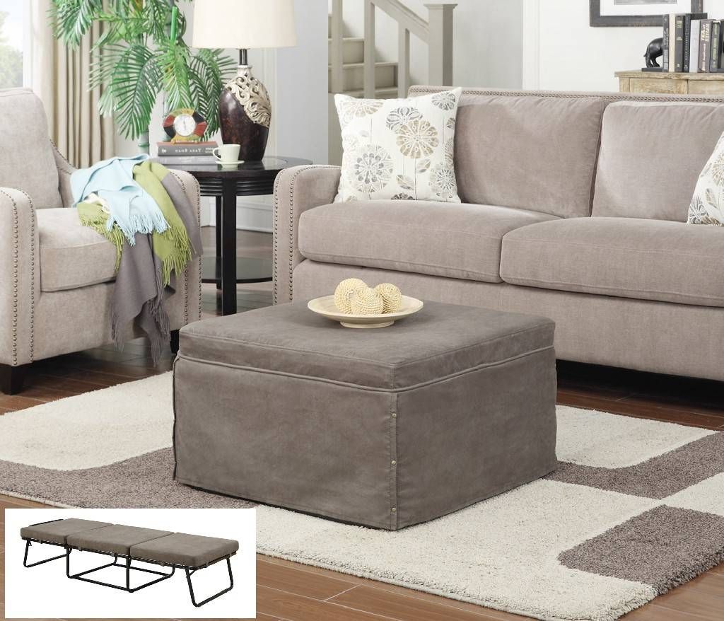 Blue Folding Bed Ottomans Intended For Popular Folding Bed Ottoman In Taupe Finish – Convenience Concepts  (View 11 of 15)