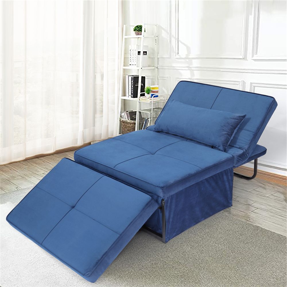 Blue Folding Bed Ottomans With Regard To Well Liked Folding Ottoman Sofa Bed, 4 In 1 Multi Function Chaise Lounge Morden Velvet  With 5 Position Adjustable Backrest Convertible Guest Fold Out Bed, Navy  Blue – Walmart (View 4 of 15)