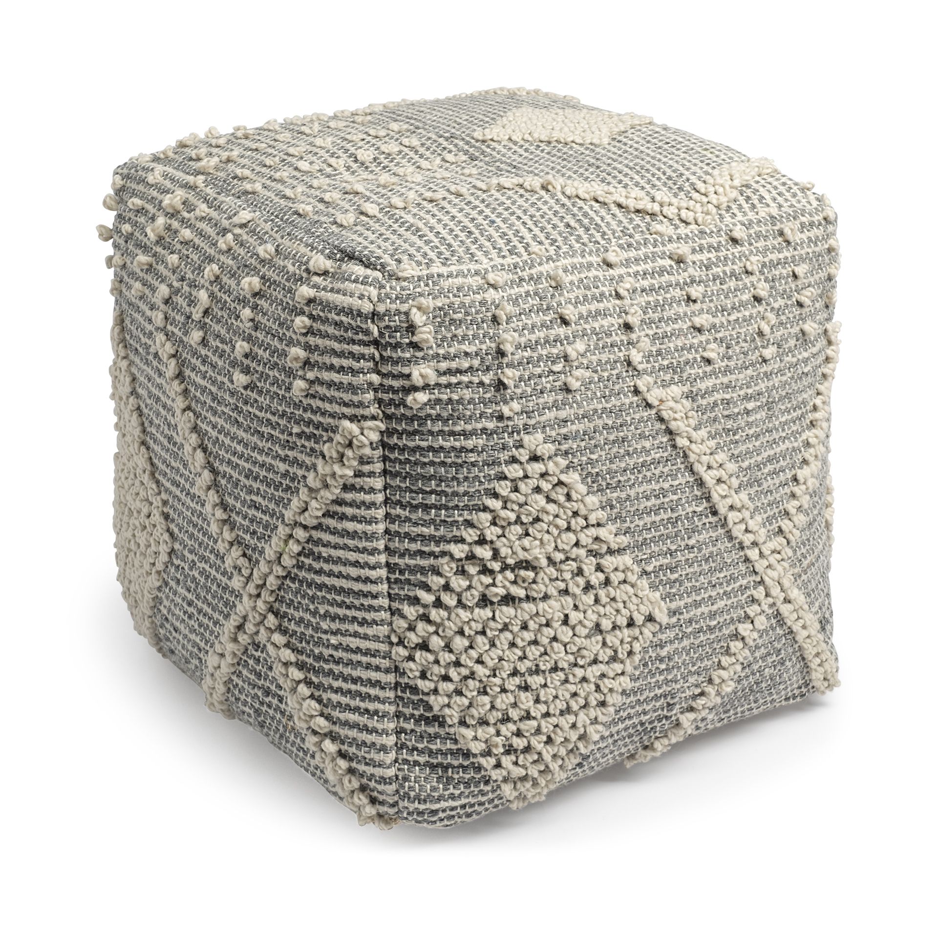 Brinket Gray/cream Polyester Handwoven Square Pouf – Metro Element Regarding Well Liked Polyester Handwoven Ottomans (View 1 of 15)