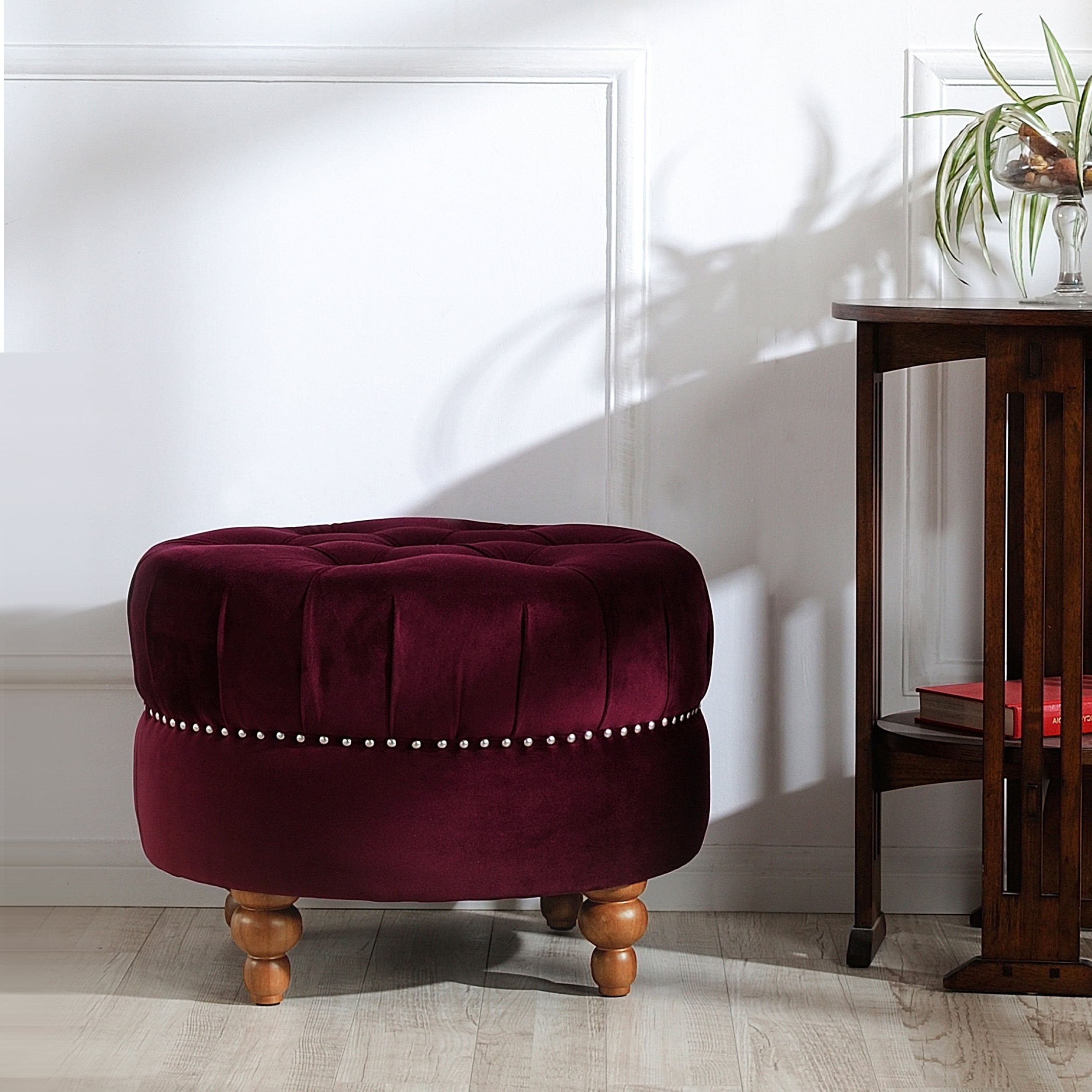 Burgundy Ottomans Within Well Known Jennifer Taylor Home La Rosa Midcentury Burgundy Velvet Round Ottoman In  The Ottomans & Poufs Department At Lowes (View 4 of 15)