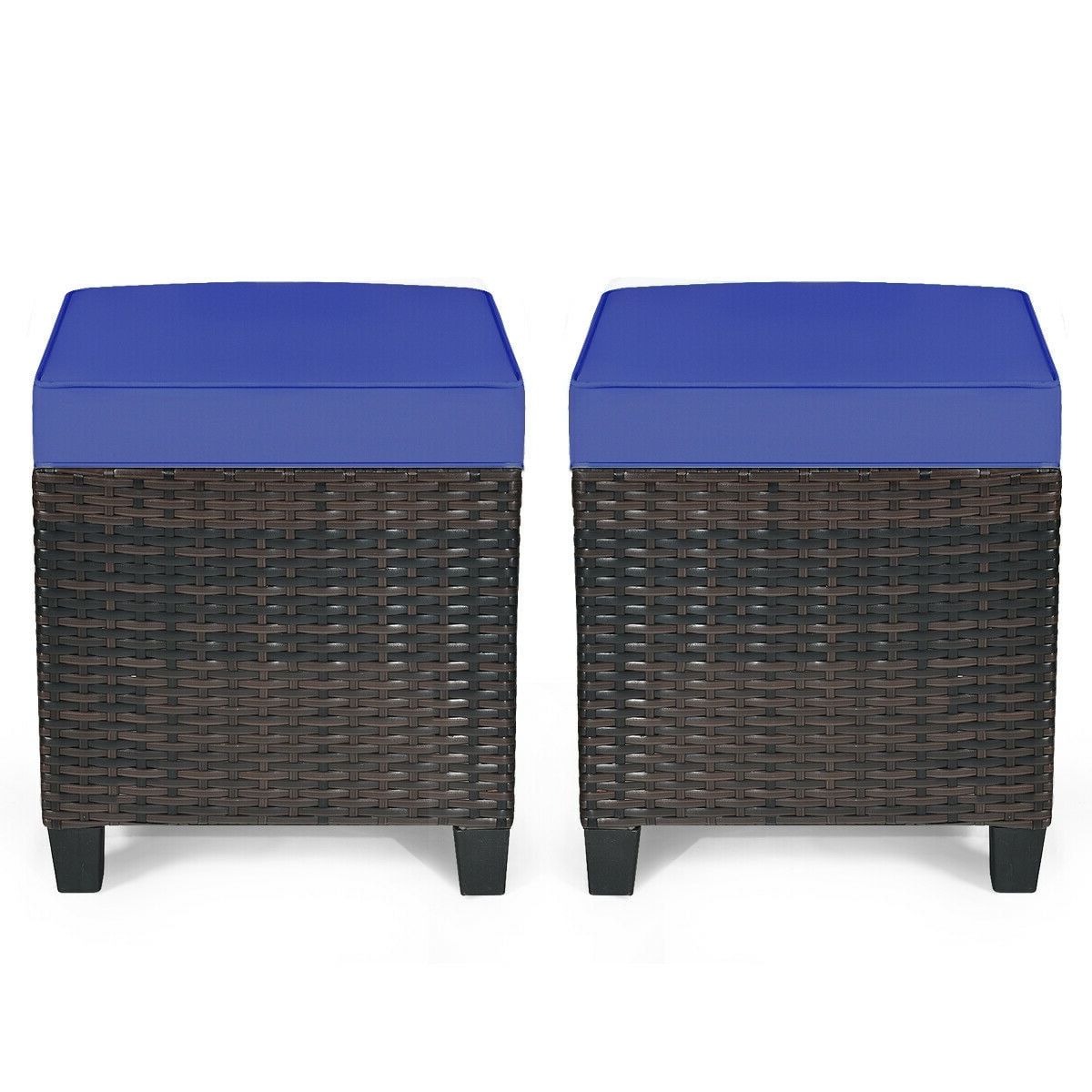 Clihome Navy Steel Frame 2 Piece Outdoor Patio Rattan Ottoman Cushioned  Seat In The Outdoor Ottomans & Foot Stools Department At Lowes Regarding Famous Rattan Ottomans (View 15 of 15)