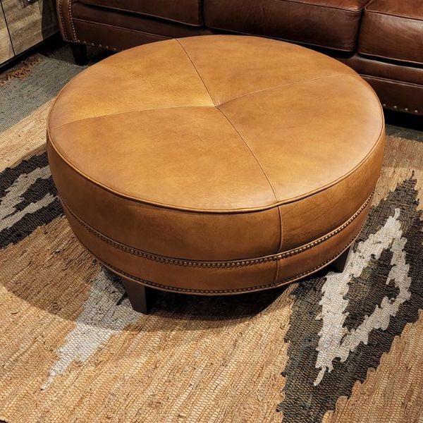 Current 36 Inch Round Ottomans Throughout Smith Brothers 36” Round Leather Ottoman – Vander Berg Furniture And  Flooring (View 4 of 15)