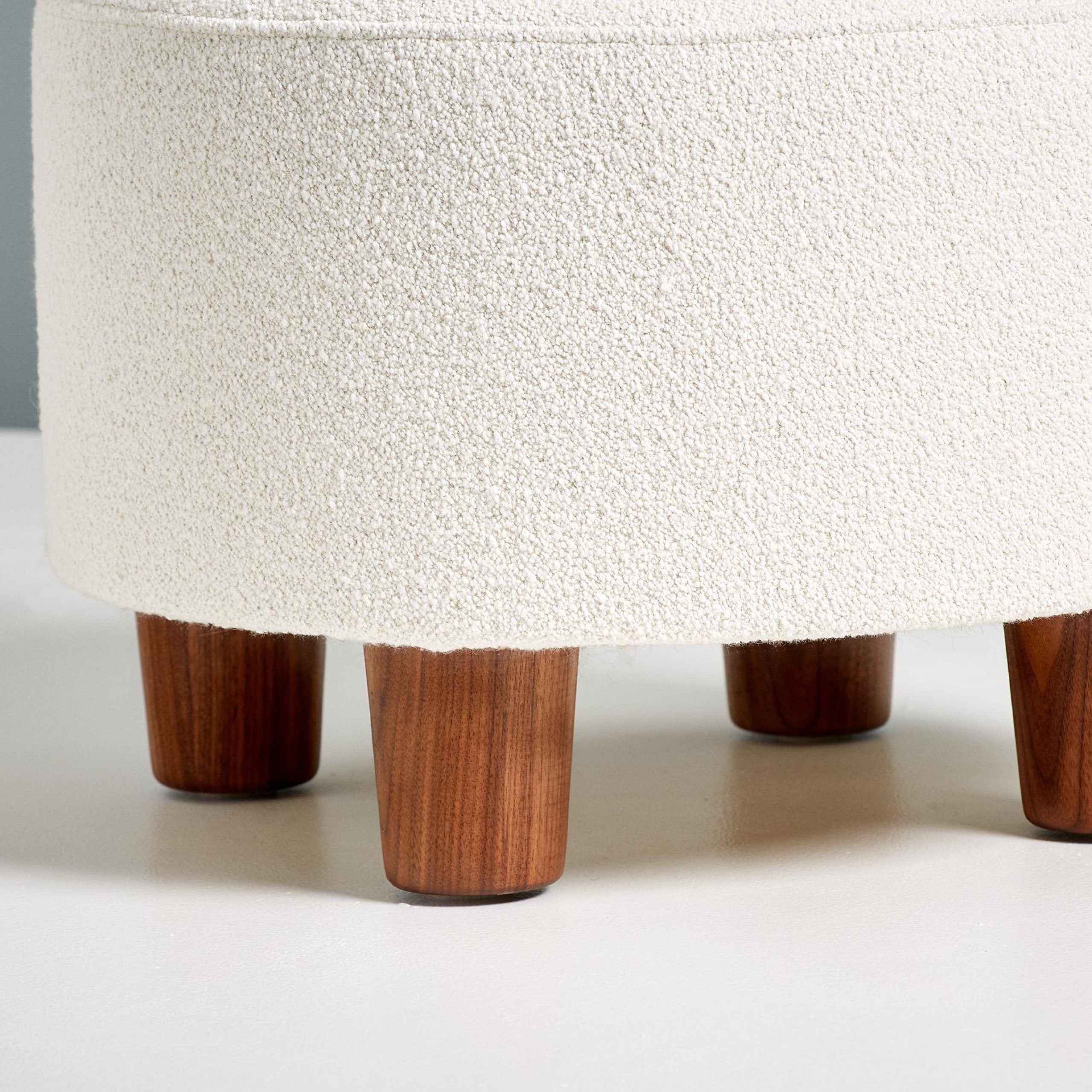 Current Custom Made Round Boucle Ottoman With Walnut Legs For Sale At 1stdibs With Regard To Walnut Round Ottomans (View 15 of 15)