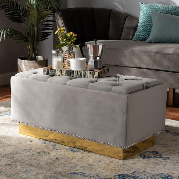 Current Gold Storage Ottomans Within Baxton Studio Powell Grey And Gold Storage Ottoman 175 11236 Hd – The Home  Depot (View 15 of 15)