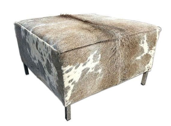 Current White Cow Hide Ottomans Pertaining To Hairon Cowhide Table – Grey And White Cowhide Furniture Ottoman Size:  30"x30"x14" High (View 7 of 15)