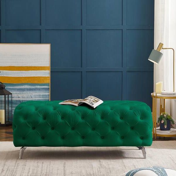 Dark Green Ottomans With Regard To Newest Z Joyee Green Upholstered Velvet Button Tufted Ottoman Bench 51.18 In. W X  18.89 In. H X 19.68 In (View 13 of 15)