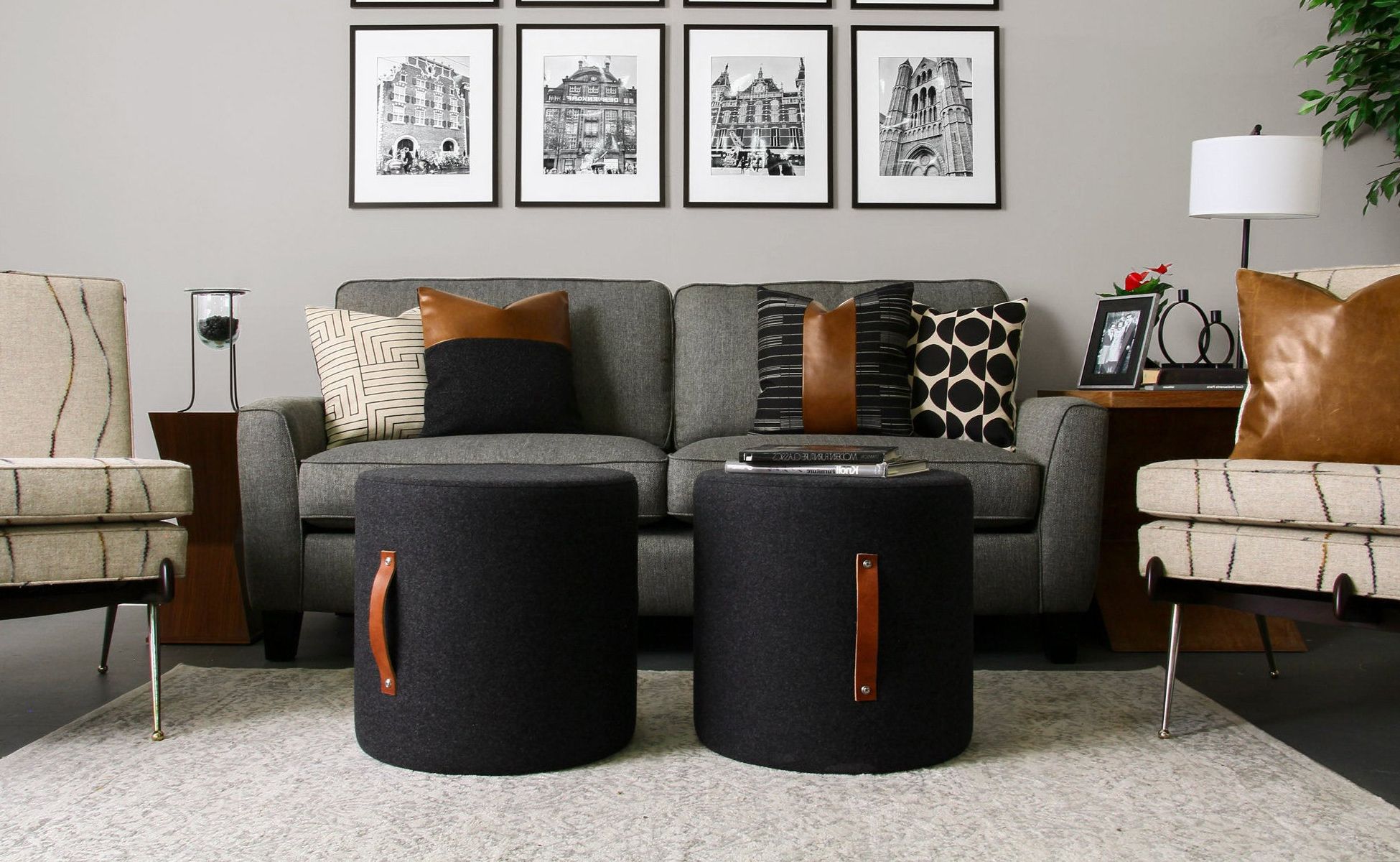 Dark Walnut Tweed Round Ottomans Intended For Newest 18 Round Ottoman In Charcoal And Grey Tweed Fabrics – Etsy Österreich (View 9 of 15)