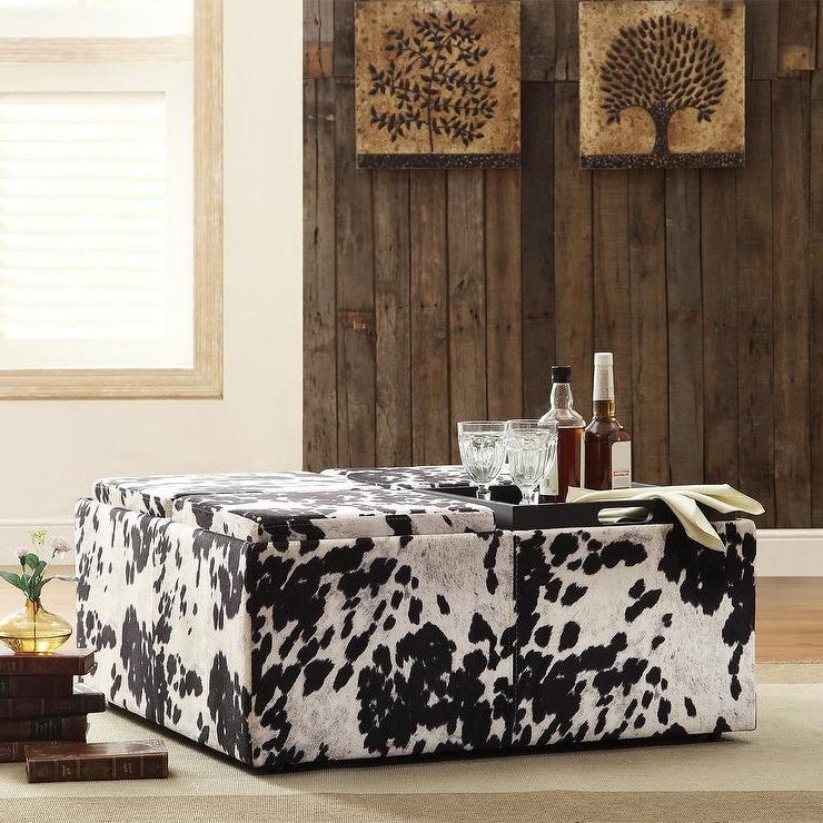 Decor Black White Cow Hide Modern Storage Ottoman For 2019 White Cow Hide Ottomans (View 3 of 15)