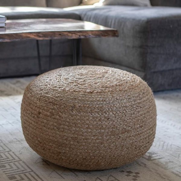Decor Therapy Pouf Natural Woven Ottoman Fr7466 – The Home Depot Regarding 2019 Natural Ottomans (View 8 of 15)