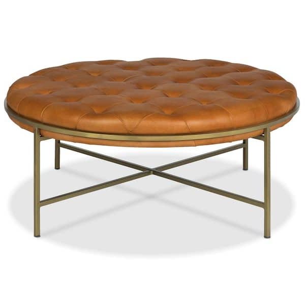 Edgemod Cala Saddle Tan/antique Brass Ottoman Hd Lr 765 2 – The Home Depot Pertaining To Newest Antique Brass Ottomans (View 7 of 15)