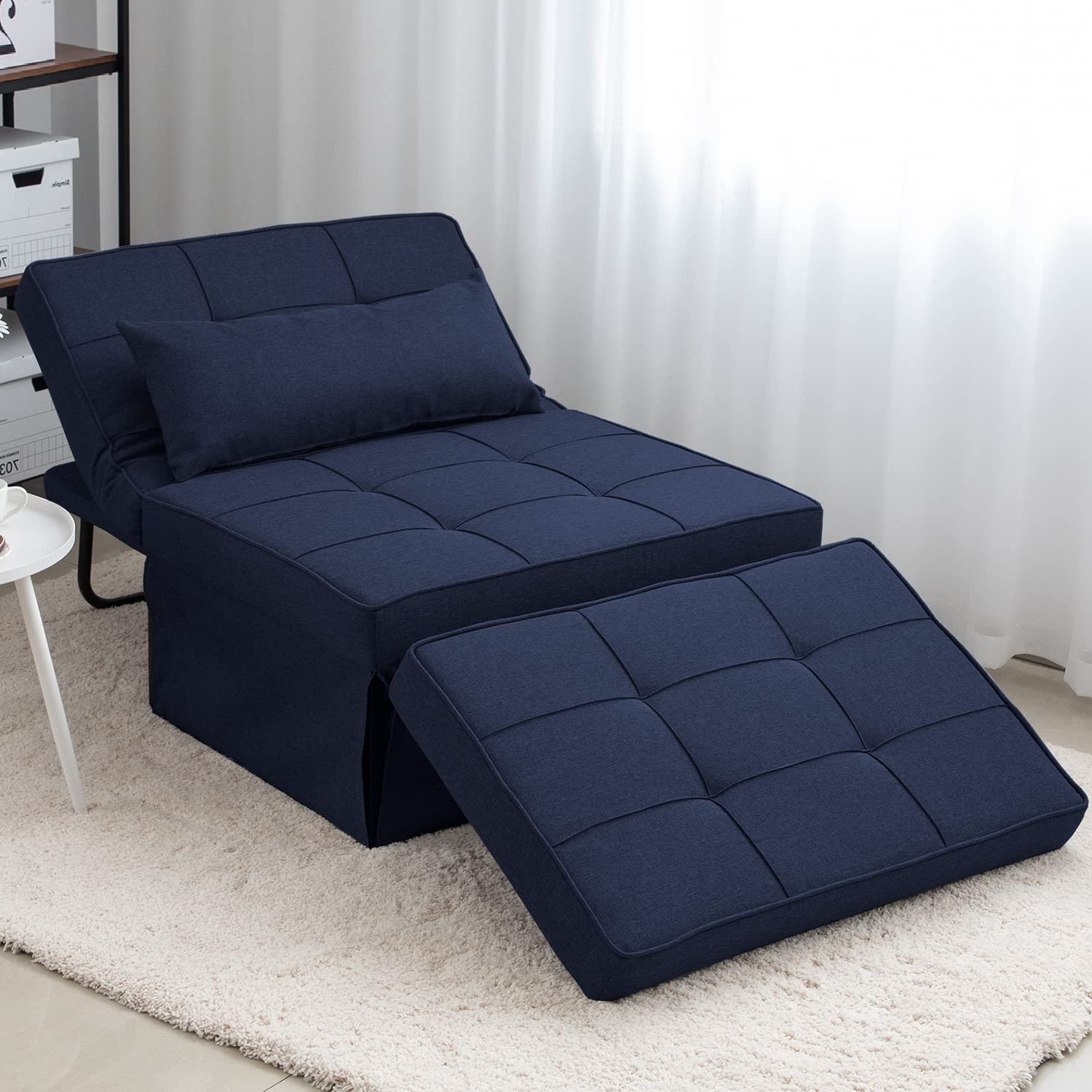 Famous Blue Folding Bed Ottomans For Buy Joyhom Folding Ottoman Sofa Bed, Convertible Chair 4 In 1  Multi Function Modern Breathable Linen Guest Bed With 5 Position Adjustable  Backrest (dark Blue) Online At Lowest Price In Ubuy Kosovo (View 3 of 15)
