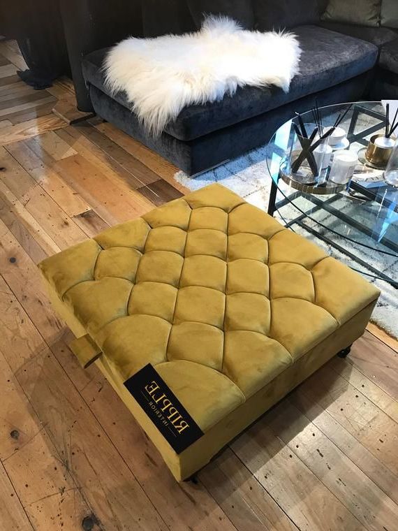 Gold Storage Ottomans For Most Popular Storage Table Footstool Upholstered In A Beautiful Gold – Etsy (View 13 of 15)