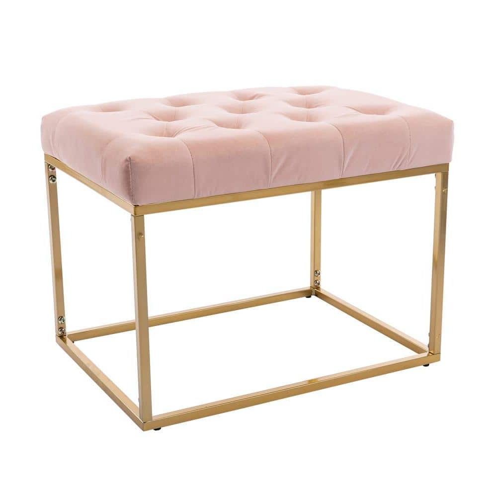 Gzmr Pink Tufted Ottoman With Metal Frame Gzwf880229 – The Home Depot In Preferred Ottomans With Titanium Frame (View 3 of 15)