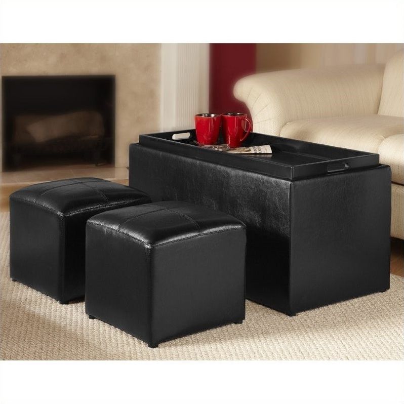 Homesquare Within Black Faux Leather Ottomans (View 14 of 15)