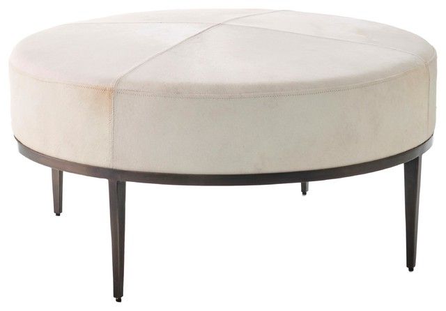 Ivory Faux Leather Ottomans With Well Known Luxe Modern Minimalist Ivory Hair Hide Ottoman, Coffee Table Leather Round  Iron – Transitional – Footstools And Ottomans  My Swanky Home (View 9 of 15)